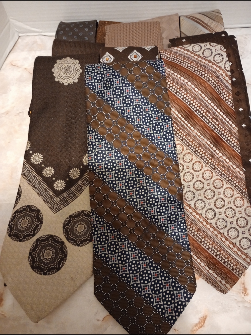 Lot Of 11 Vintage 1960s/70s Brown Ties Various Makers And Fabrics